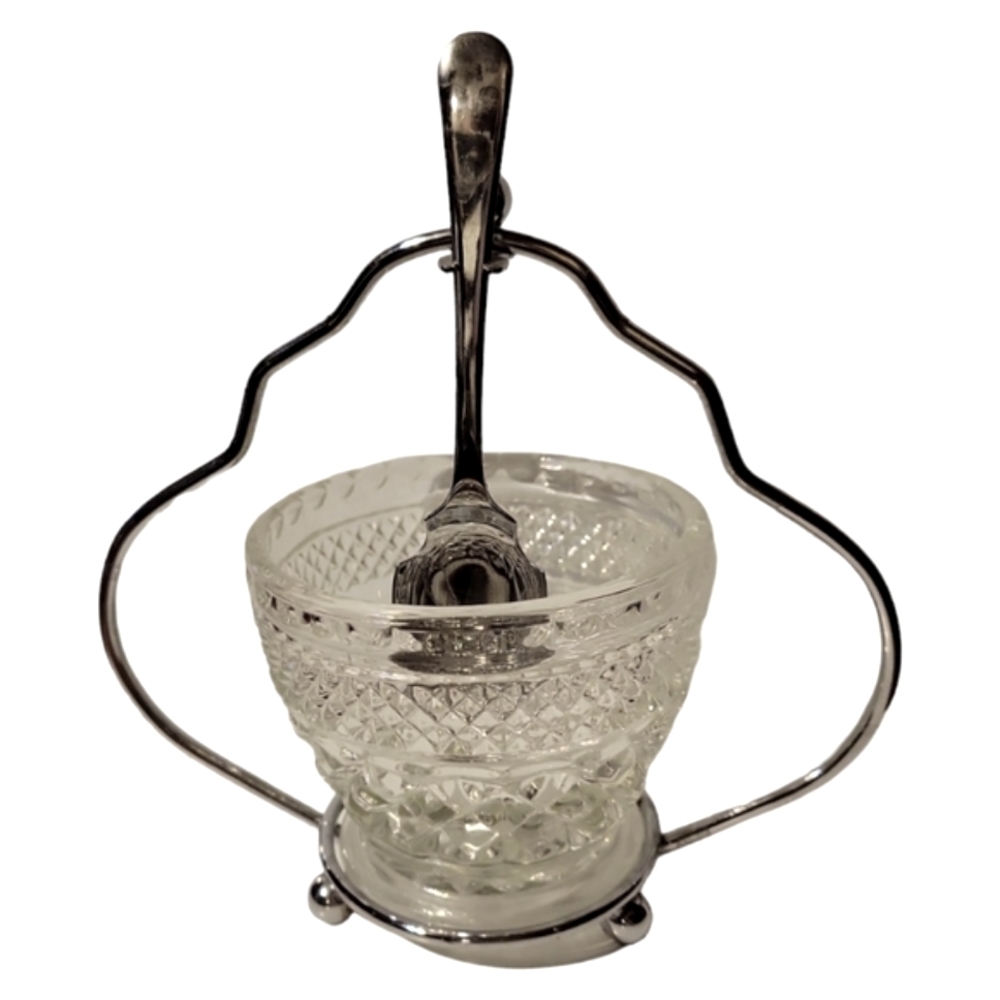Vtg LENOX CRYSTAL STAR BASE" Sugar Jam Bowl Silver Spoon Stainless Steel Stand